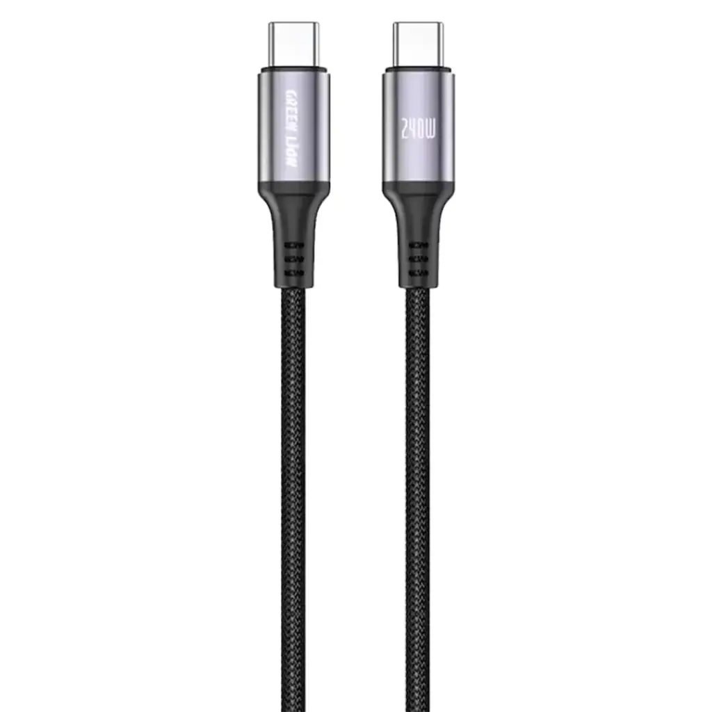 كيبل جرين لايون مظفر تايب سي الى تايب سي بقدرة شحن 240 واط وبطول 1 متر - اسود | Green Lion 240W USB-C to USB-C Ultra-Fast Charging 1m Braided Cable - Black