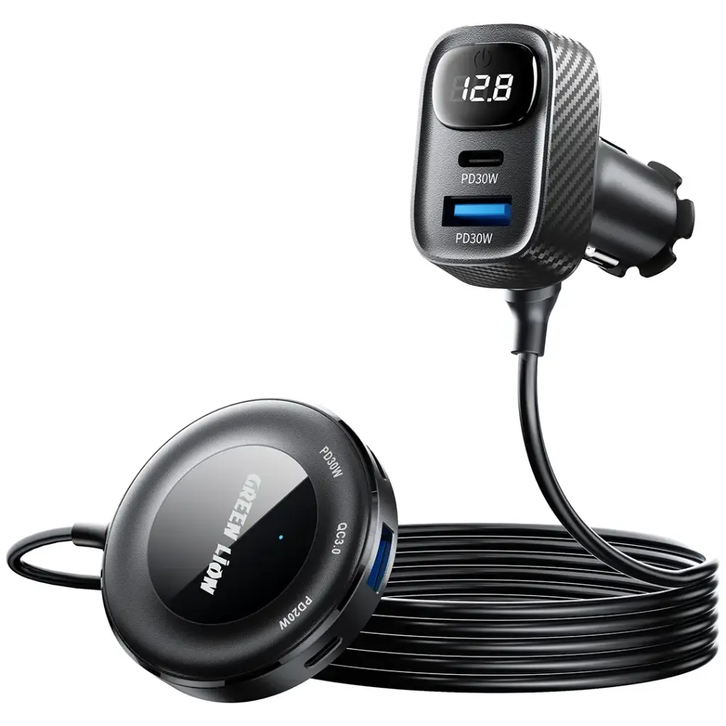 Green Lion 5-in-1 Multi-Port Car Charger Set – Black | مجموعة شاحن سيارة متعدد المنافذ 5 في 1 من Green Lion – أسود