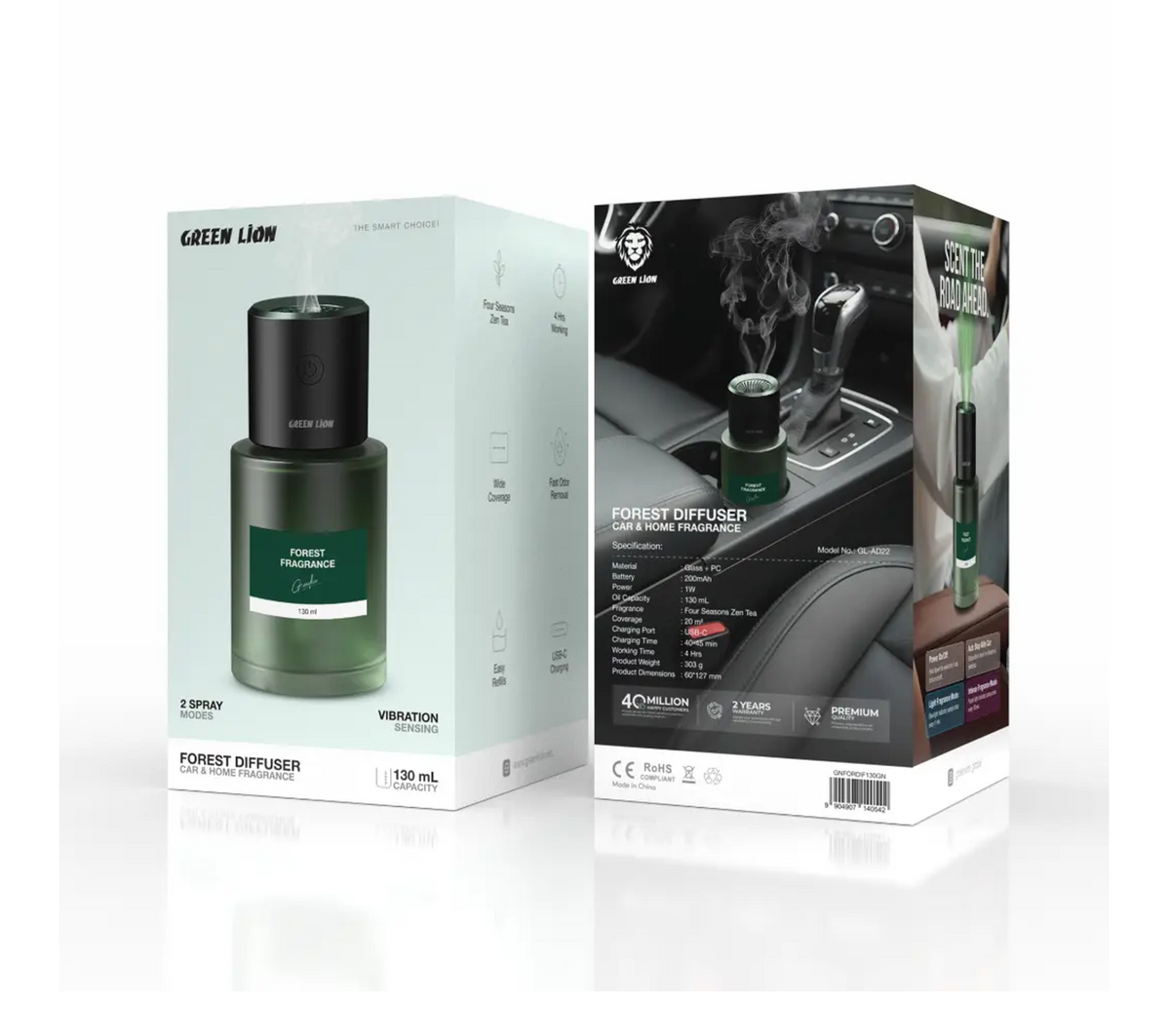 معطر جرين لايون Forest للسيارة والمنزل سعة 130 مل - أخضر | Green Lion FOREST DIFFUSER Car & Home Fragrance 130ML – Green