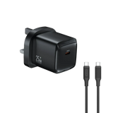 شاحن جداري جرين لايون G-Charge بمنفذ USB-C وشحن PD 25W مع كيبل متر - أسود | Green Lion G-Charge Series USB-C Port Wall Charger 25W PD C to C 1m Cable – Black