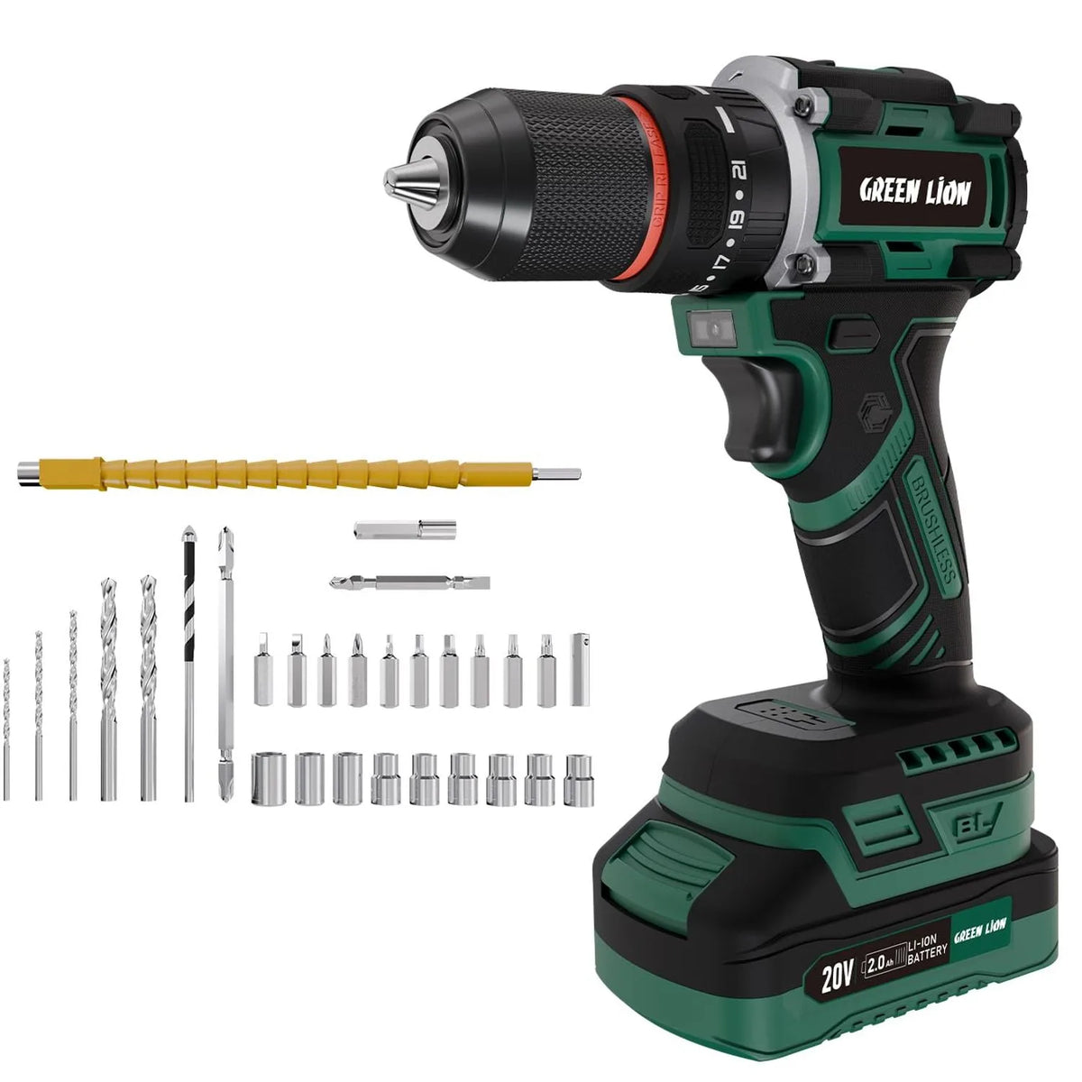 دريل مطرقة لاسلكي جرين لايون GD-13 Power Pro ببطارية 16V 2Ah - أخضر | Green Lion GD-13 Power Pro Cordless Hammer Drill 16V 2.0Ah Battery- Green