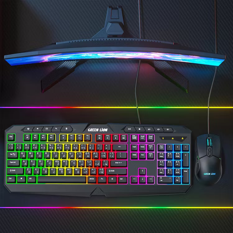طقم لوحة مفاتيح وماوس جرين لايون GK-400 للألعاب - اسود | Green Lion GK-400 RGB Gaming Keyboard + Mouse - Black