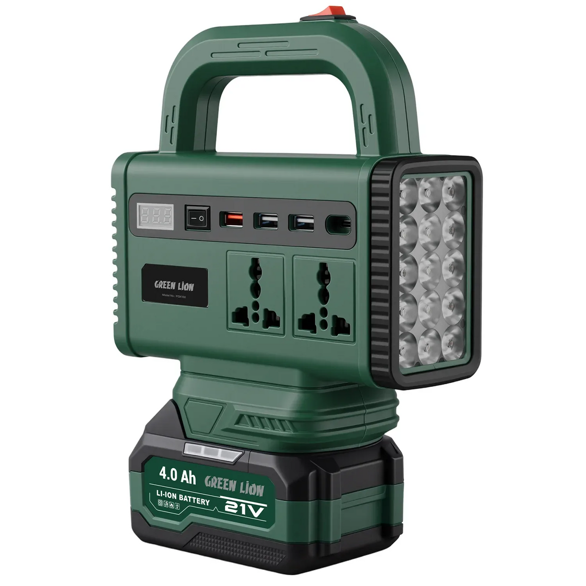 محطة طاقة جرين لايون Green Volt بقدرة 120 واط وبطارية 4000mAh - أخضر | Green Lion Green Volt 4000mAh Power Station 120W – Green