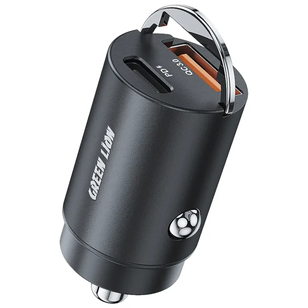 Green Lion Ring Charge Dual Port Car Charger PD 36W C to C 1m Cable - Black | شاحن سيارة جرين ليون بمنفذين مع كيبل