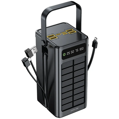 باور بانك شمسي جرين لايون Solar X بسعة 60000mAh وشحن PD 20W - أسود | Green Lion Solar X 60000mAh Power Bank PD 20W – Black