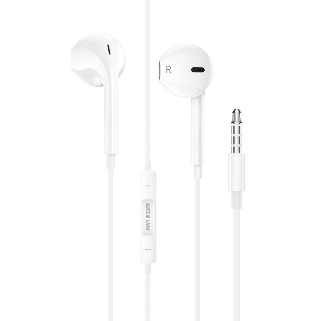 Guhguhkên Kabloyî yên Stereo yên Green Lion bi Jack-a 3.5mm û Mîkrofona Çêkirî - Spî