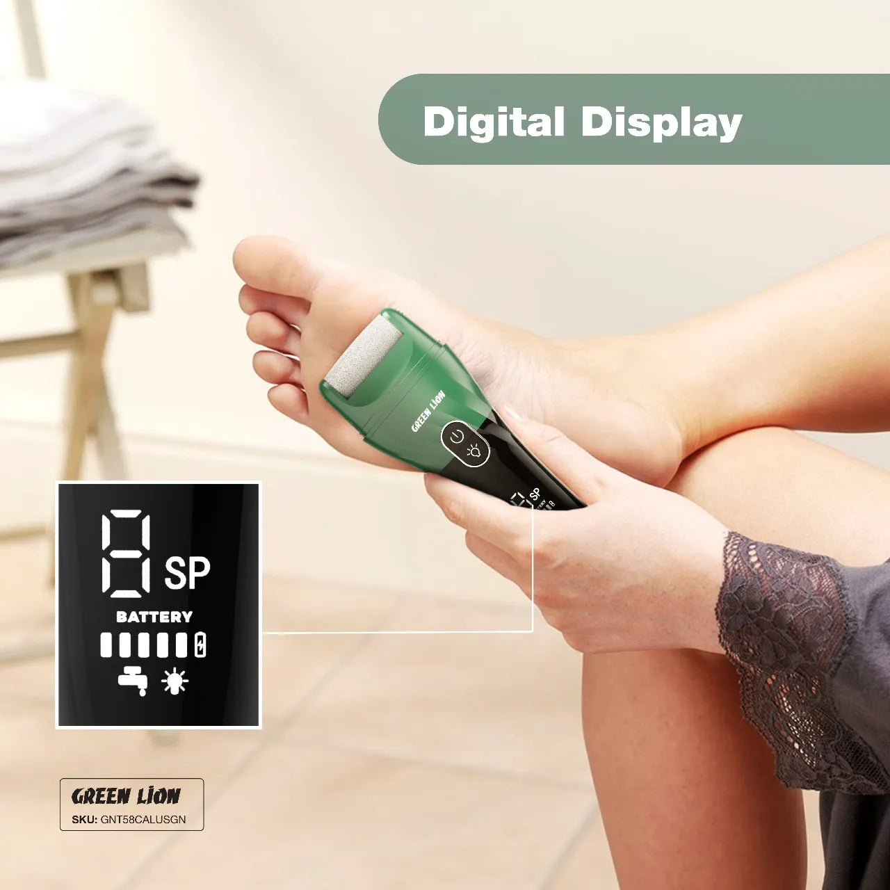 Green Lion Callus Remover – Rechargeable Dead Skin Remover 2500 RPM – Green | مزيل الجلد الميت Green Lion قابل للشحن 2500 RPM – أخضر
