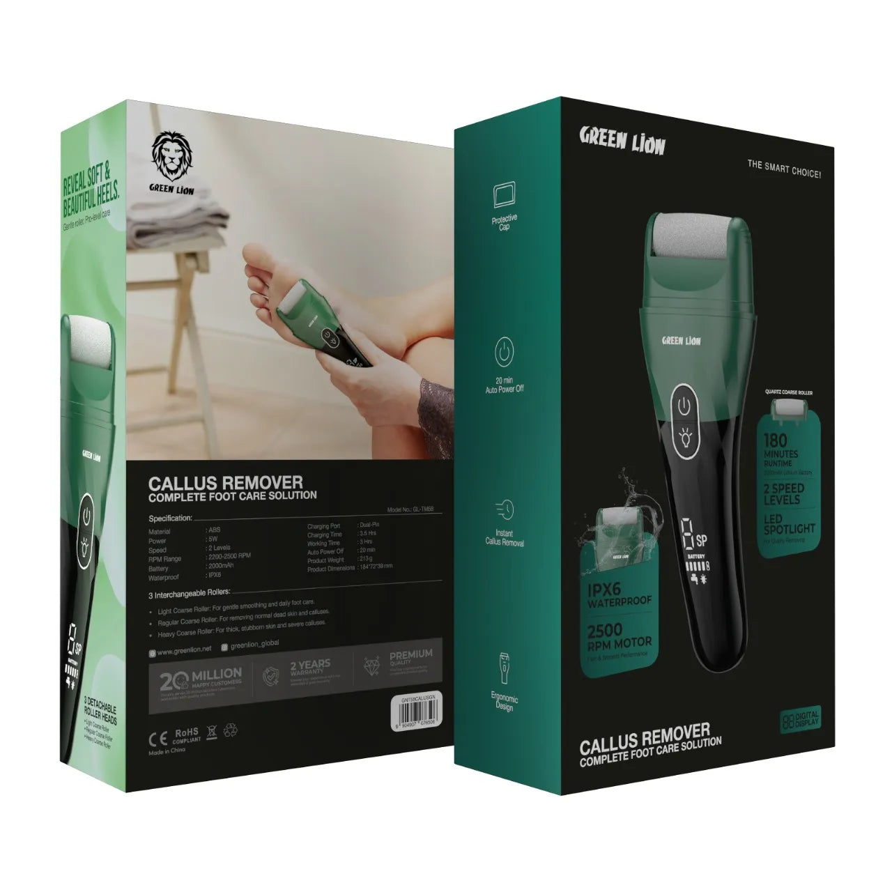 Green Lion Callus Remover – Rechargeable Dead Skin Remover 2500 RPM – Green | مزيل الجلد الميت Green Lion قابل للشحن 2500 RPM – أخضر