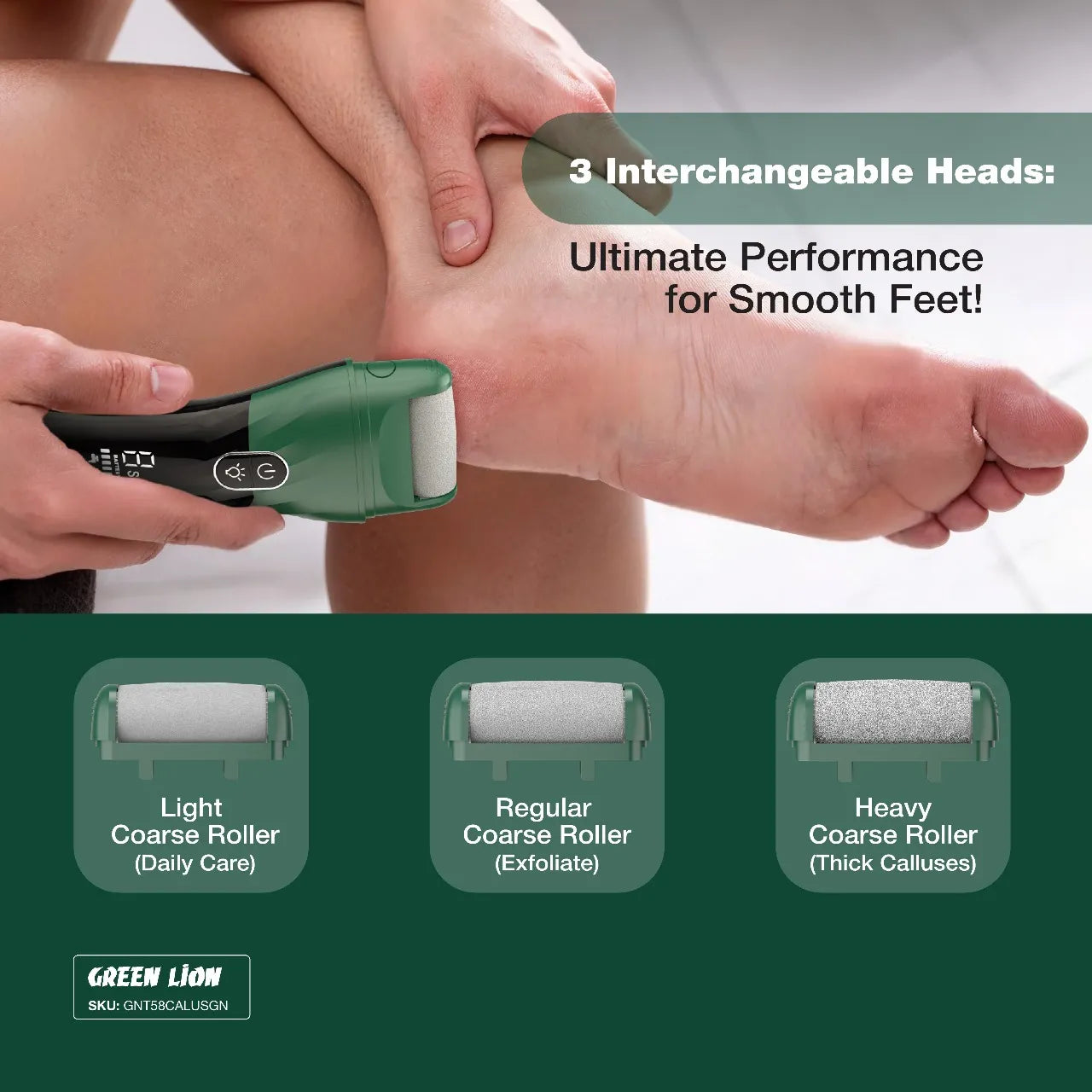 Green Lion Callus Remover – Rechargeable Dead Skin Remover 2500 RPM – Green | مزيل الجلد الميت Green Lion قابل للشحن 2500 RPM – أخضر