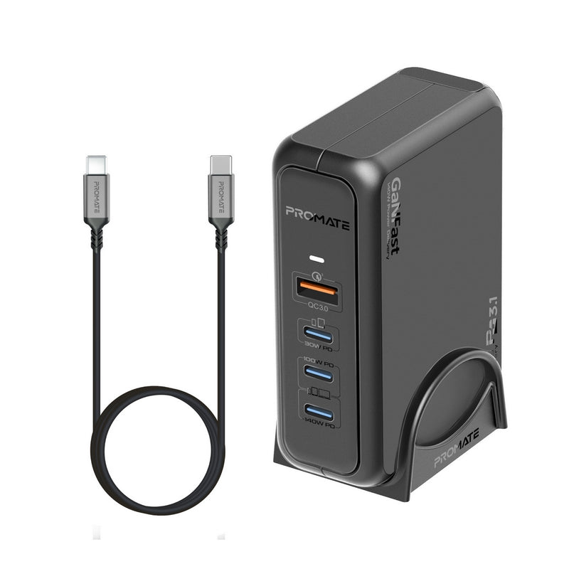 Promate GaNPort-140W 140W GaNFast charging station with three USB-C and one USB-A port - main view