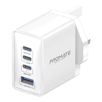 Promate GaNPort4-67PD White 67W GaNFast wall charger with four ports - main view