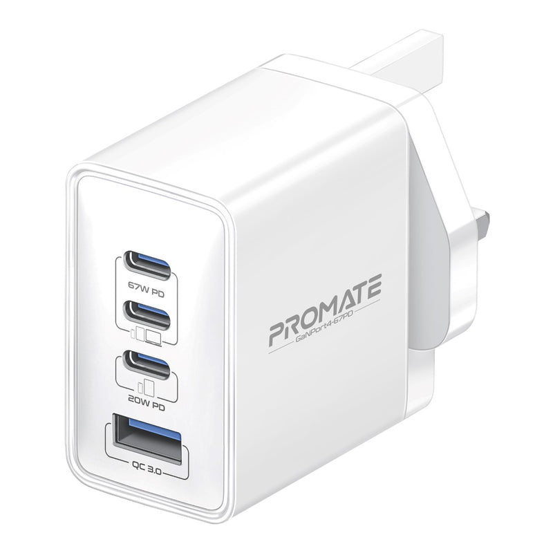 Promate GaNPort4-67PD White 67W GaNFast wall charger with four ports - main view