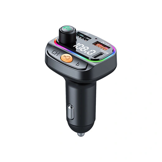 WiWU Wi-QC031 Bluetooth 5.3 Car FM Transmitter with RGB Lights & 38W Fast Charging | شاحن سيارة بلوتوث 5.3 مع إضاءة RGB وشحن سريع 38 واط