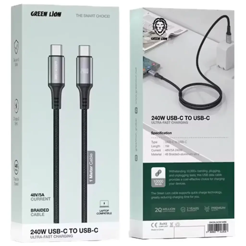 Green Lion USB-C to Lightning PVC Cable 3M – Black | كابل Green Lion USB-C إلى Lightning من PVC بطول 3 متر – أسود