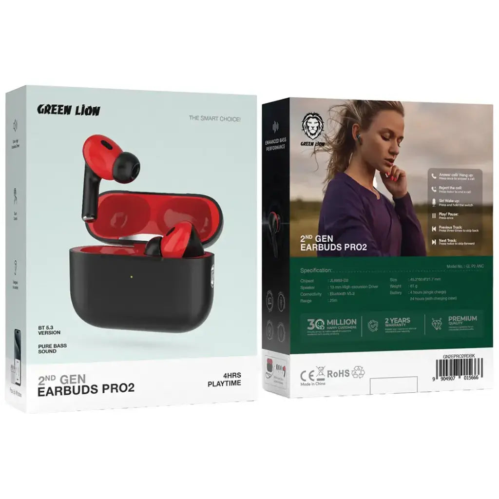 Green Lion 2nd Gen Earbuds Pro2 with ANC | سماعات جرين ليون برو 2 الجيل الثاني مع خاصية إلغاء الضوضاء
