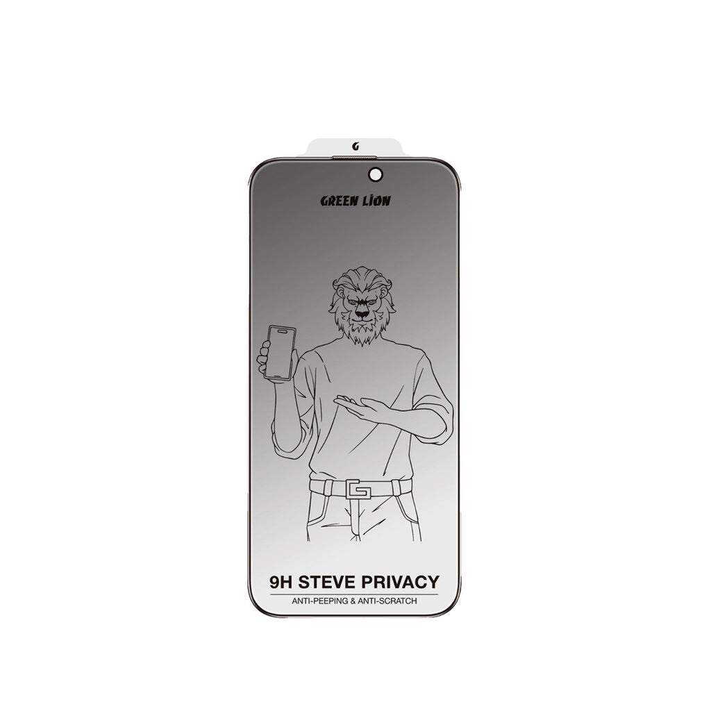 Green Lion 9H Steve Privacy Anti-Peeping Glass – Black Edge | زجاج حماية خصوصية 9H ستيف من Green Lion – إطار أسود