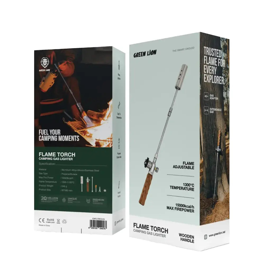 ولاعة غاز للتخييم على شكل شعلة نارية من جرين لايون - فضي | Green Lion Flame Torch Camping Gas Lighter - Silver