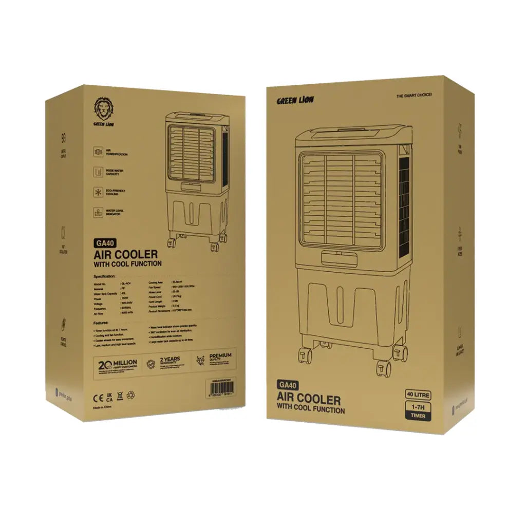 مبرد هواء جرين لايون GA40 بسعة 40 لتر وبقدرة 150 واط - ابيض / رمادي | Green Lion GA40 Air Cooler 40L 150W - White/Gray
