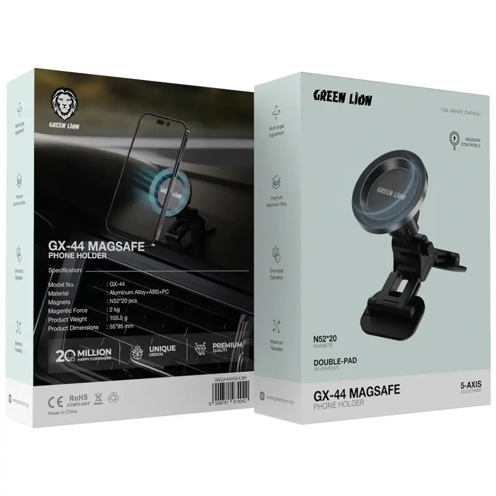 Green Lion GX-44 Magsafe Phone Holder - Black | حامل هاتف جرين ليون GX-44 بتقنية ماج سيف - أسود