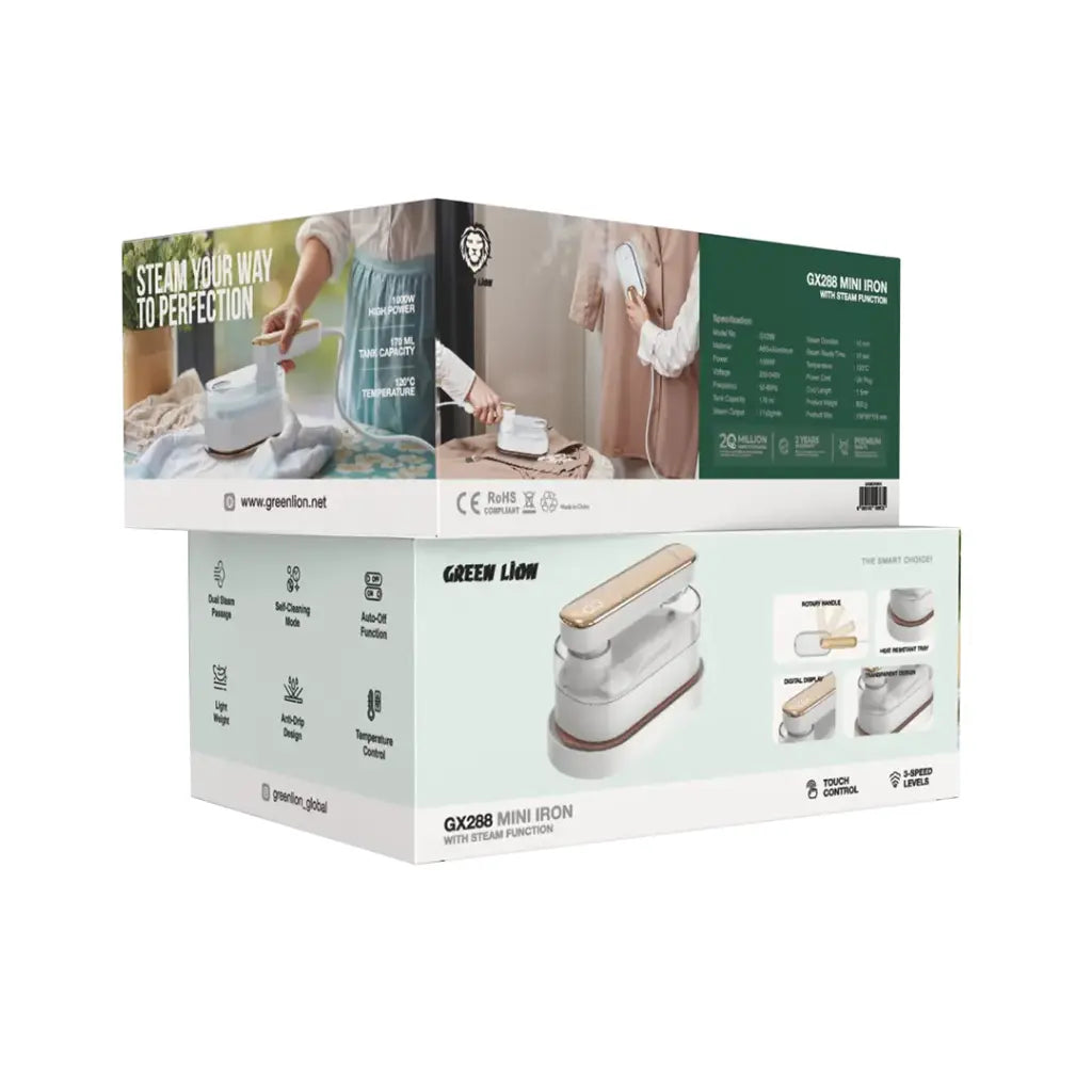 مكواة بخار صغيرة جرين لايون GX288 بقدرة 1000 واط - أبيض | Green Lion GX288 Mini Iron with Steam Function - White