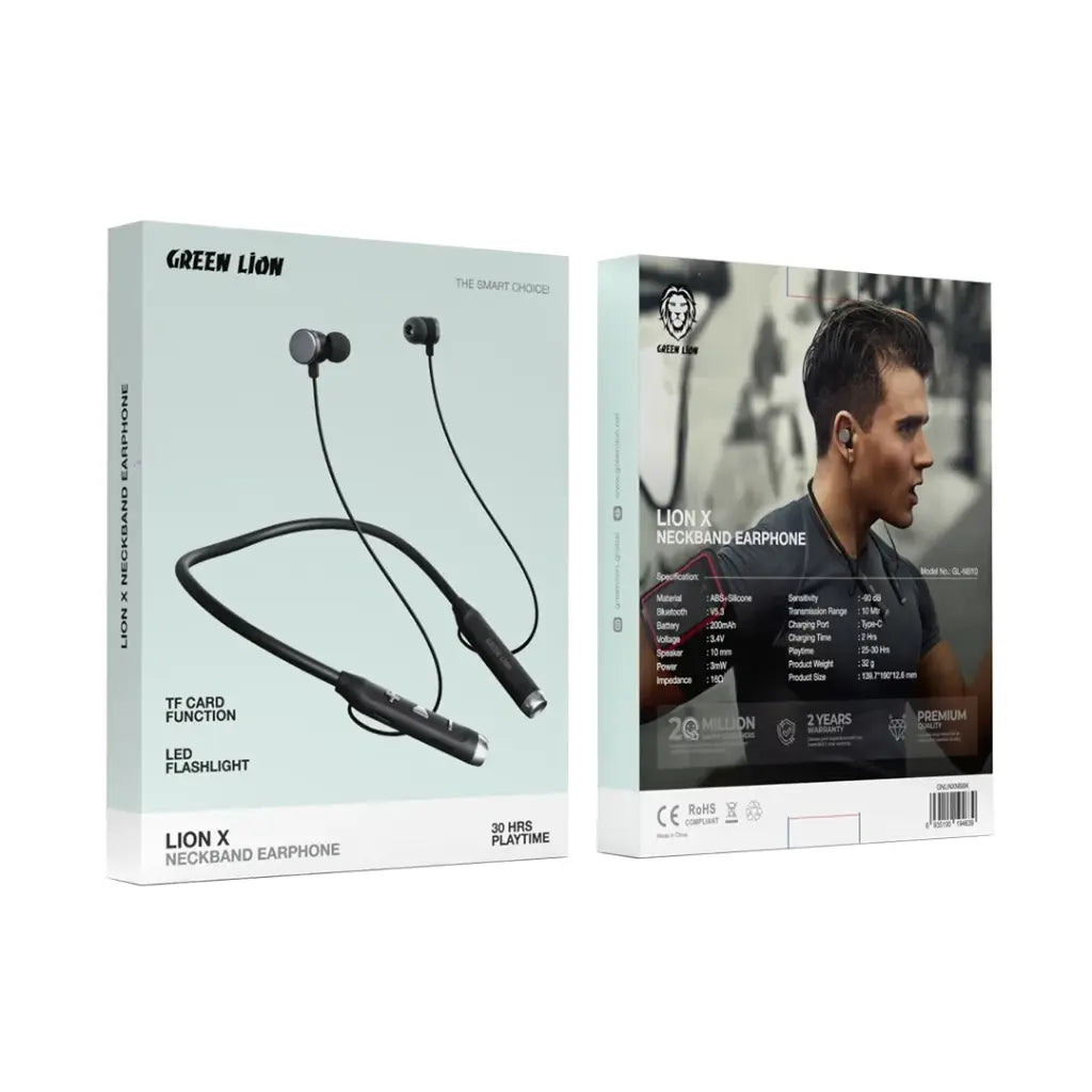 Green Lion X Neckband Earphone – Black | سماعة أذن Green Lion X Neckband – أسود