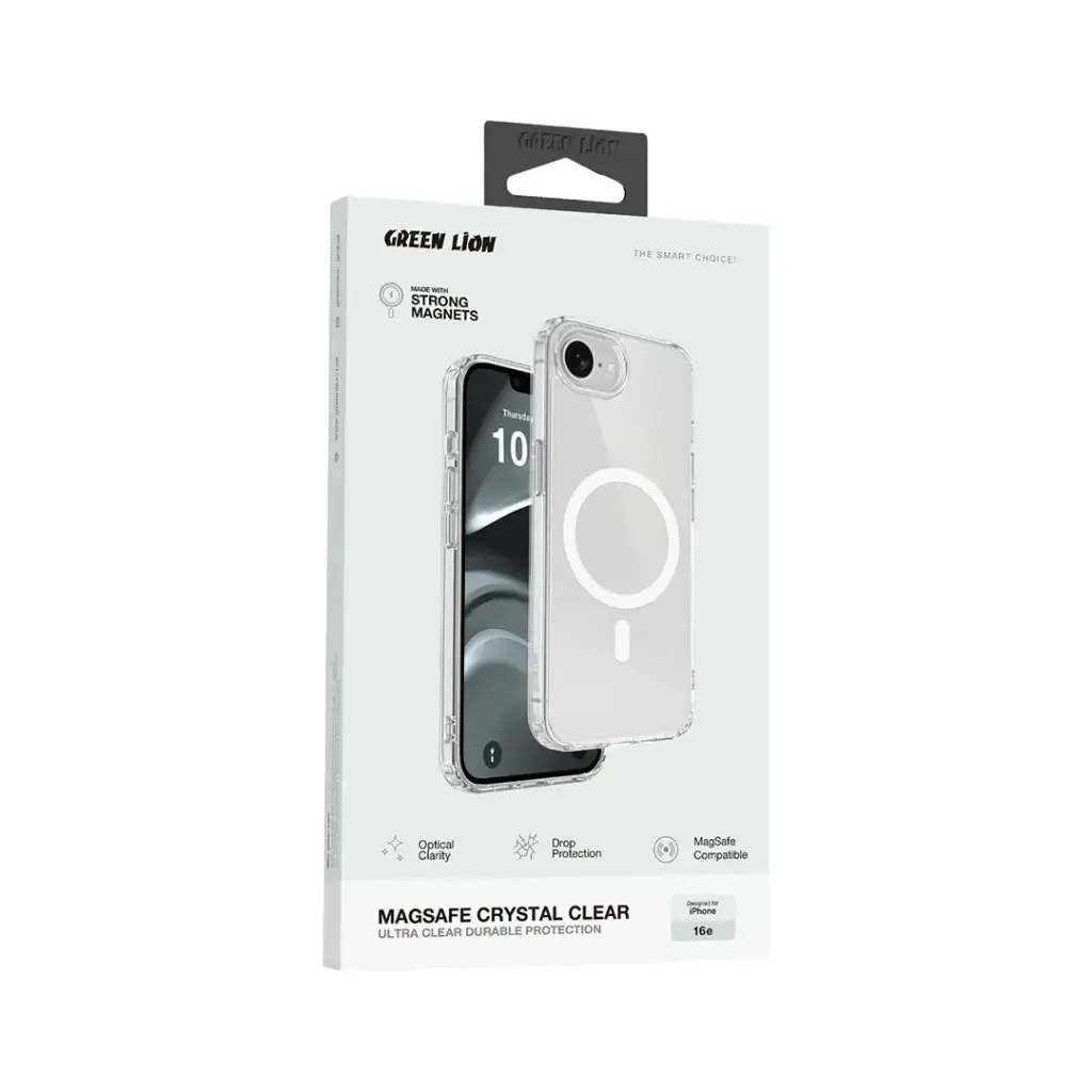 Green Lion MagSafe Crystal Clear Case for iPhone 16e - Clear | حافظة جرين ليون ماج سيف كريستال كلير لآيفون 16e - شفافة