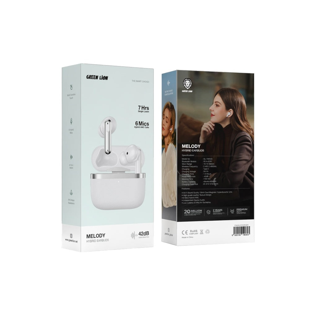 سماعات جرين لايون ميلودي هايبرد اللاسلكية بخاصية الغاء الضوضاء | Green Lion Melody Hybrid ANC Earbuds