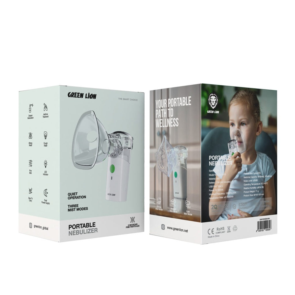 جهاز بخاخ جرين لايون الطبي المحمول - ابيض | Green Lion Portable Nebulizer - White