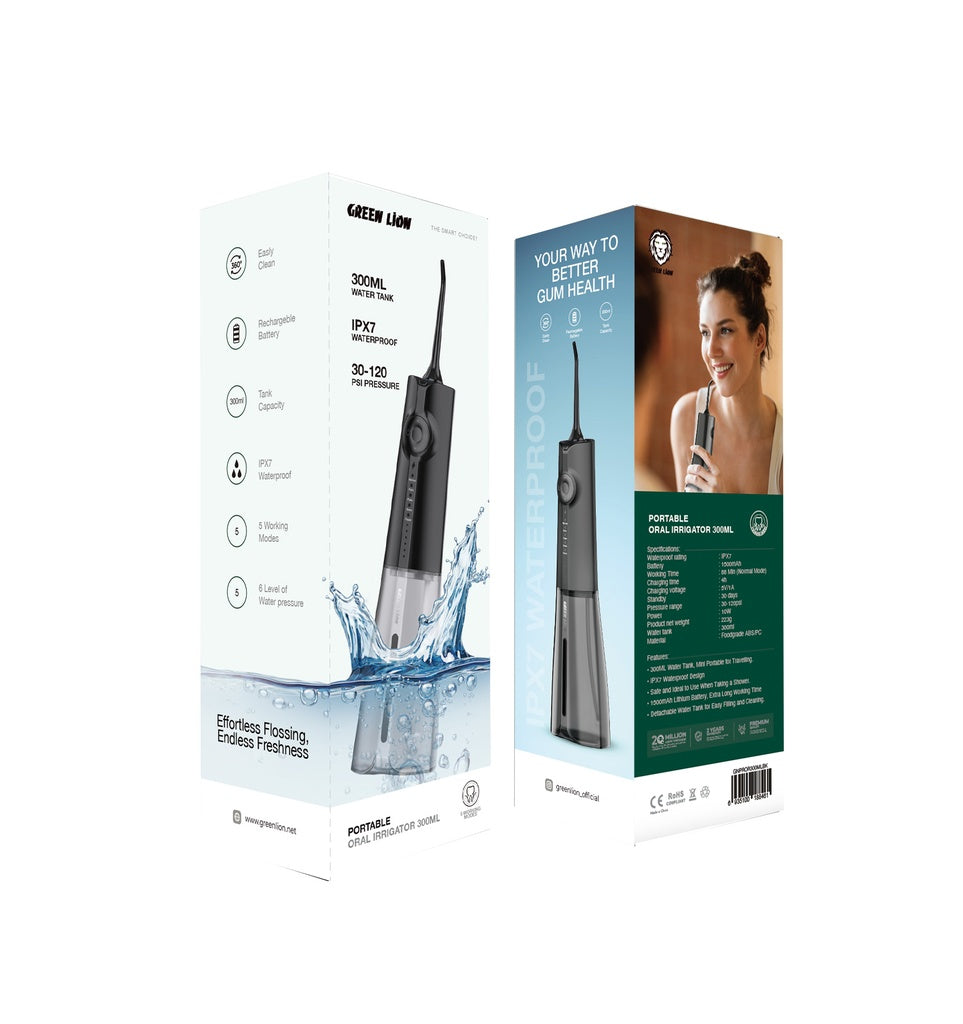 جرين لايون جهاز تنظيف الأسنان المائي المحمول بسعة 300 مل | Green Lion Portable Oral Irrigator 300ML