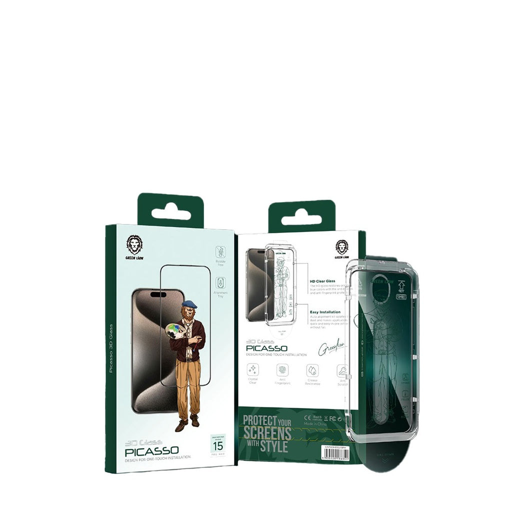 Green Lion Picasso 3D Glass - iPhone 15 Pro - Clear | واقي شاشة جرين ليون بيكاسو ثلاثي الأبعاد