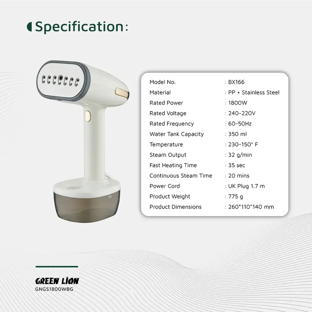 مكواة بخار جرين لايون للملابس بقدرة 1800 واط | Green Lion Steam 1800W Garment Steamer