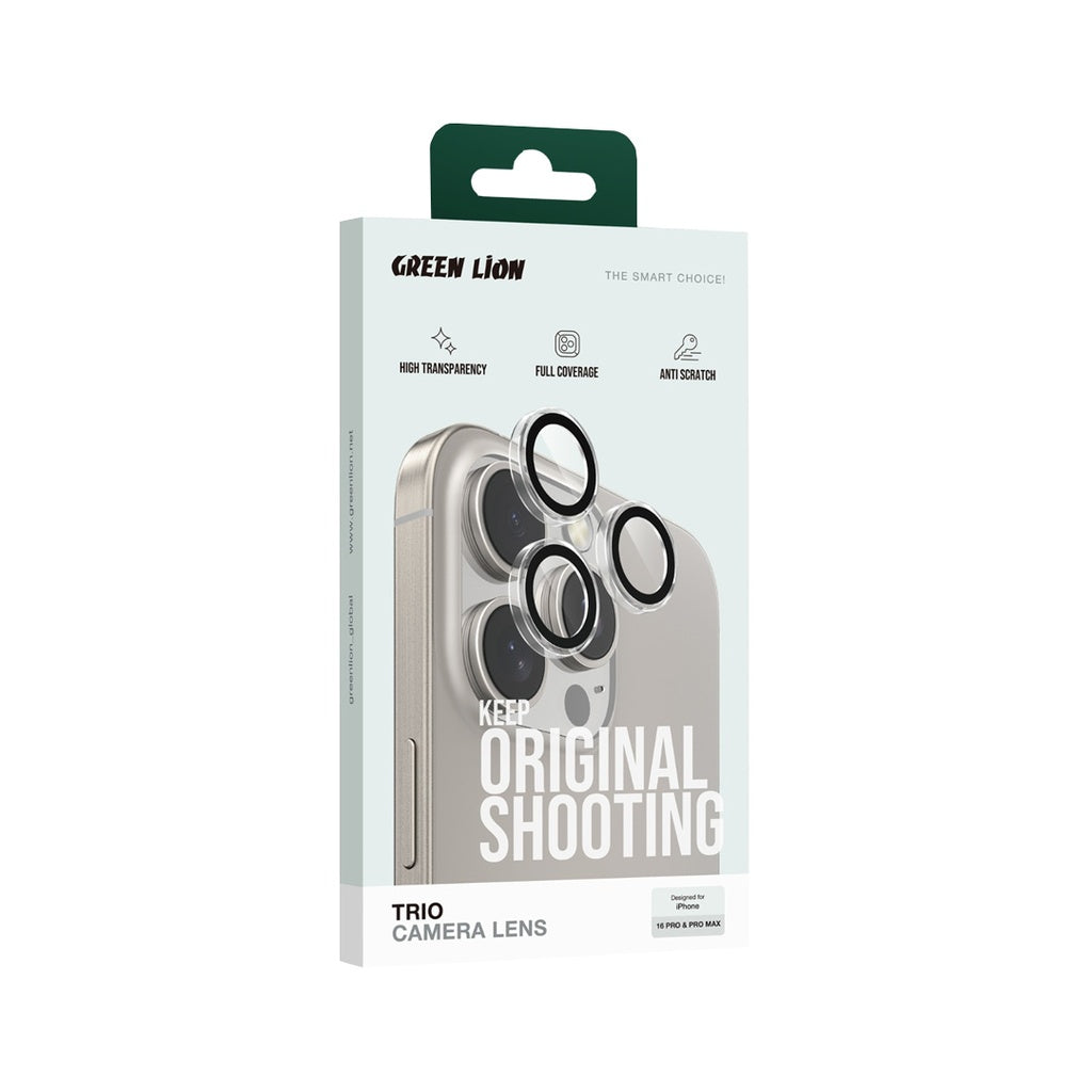 Green Lion Trio Camera Lens Protector for iPhone 16 Pro / Pro Max – Clear | واقي عدسة كاميرا ثلاثي Green Lion لـ iPhone 16 Pro / Pro Max – شفاف