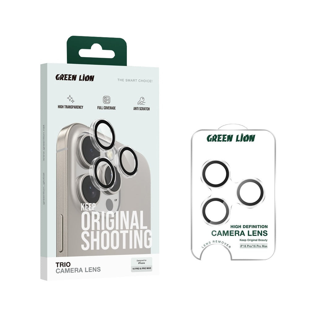 Green Lion Trio Camera Lens Protector for iPhone 16 Pro / Pro Max – Clear | واقي عدسة كاميرا ثلاثي Green Lion لـ iPhone 16 Pro / Pro Max – شفاف