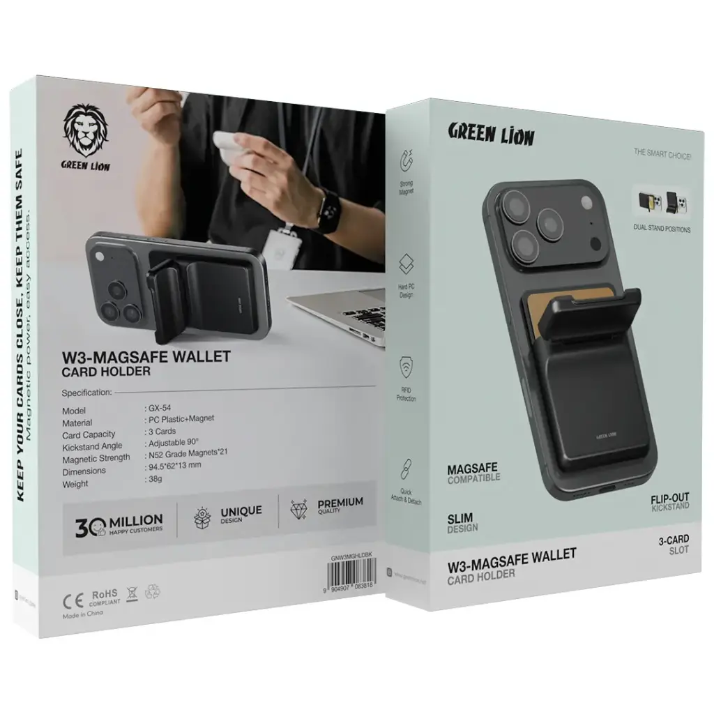 Green Lion W3 MagSafe Wallet Card Holder - Black | محفظة جرين ليون W3 ماج سيف لحمل البطاقات - أسود