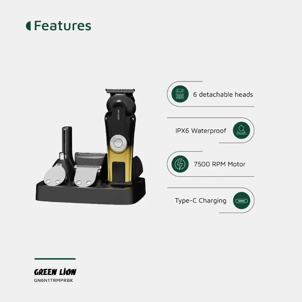 Green Lion 6 in 1 Trim Pro Grooming Kit Black GN6N1TRMPRBK - Detail 4
