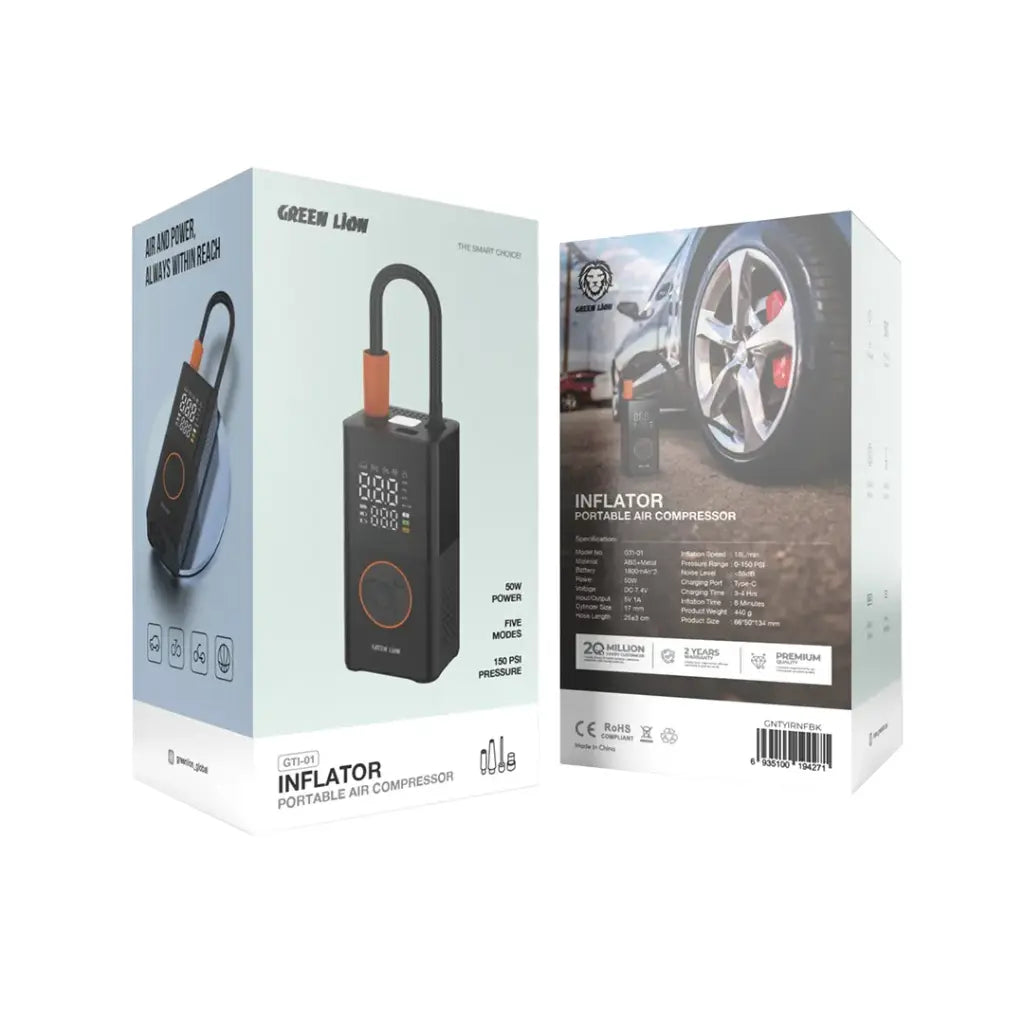 Green Lion GTI-01 Inflator Portable Air Compressor Black GNTYIRNFBK - Detail