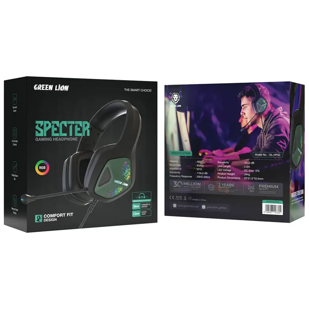 Green Lion Specter Gaming Headphone Black GNSPGAMHPBK - Detail 3