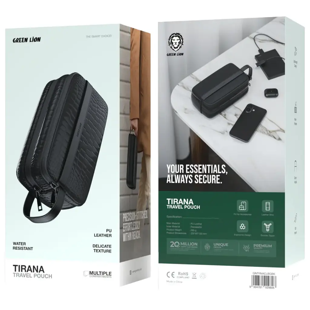 Green Lion Tirana Travel Pouch Black GNTRNACLBGBK - Detail