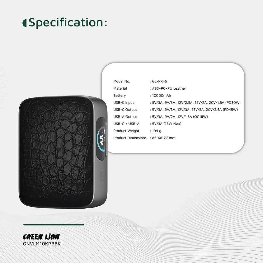 Green Lion Valmont 10000mAh Power Bank PD 45W Black GNVLM10KPBBK - Detail 2