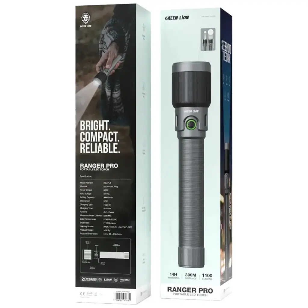 Green Lion Ranger Pro Portable LED Torch Gray GNRNGRPRTHGY - Detail