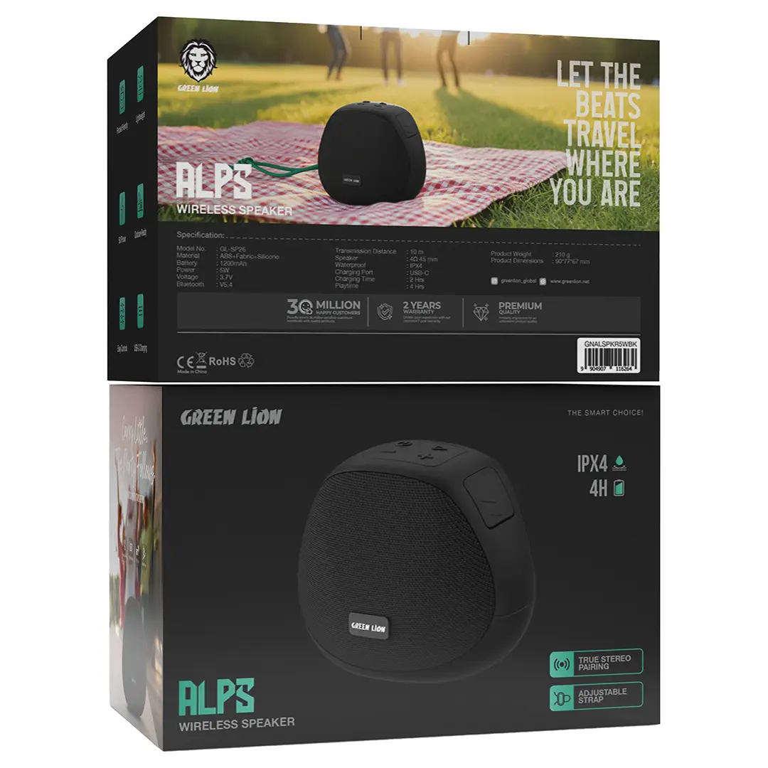 سماعة جرين لايون ألبس اللاسلكية 5 واط - أسود | Green Lion Alps Wireless Speaker 5W - Black