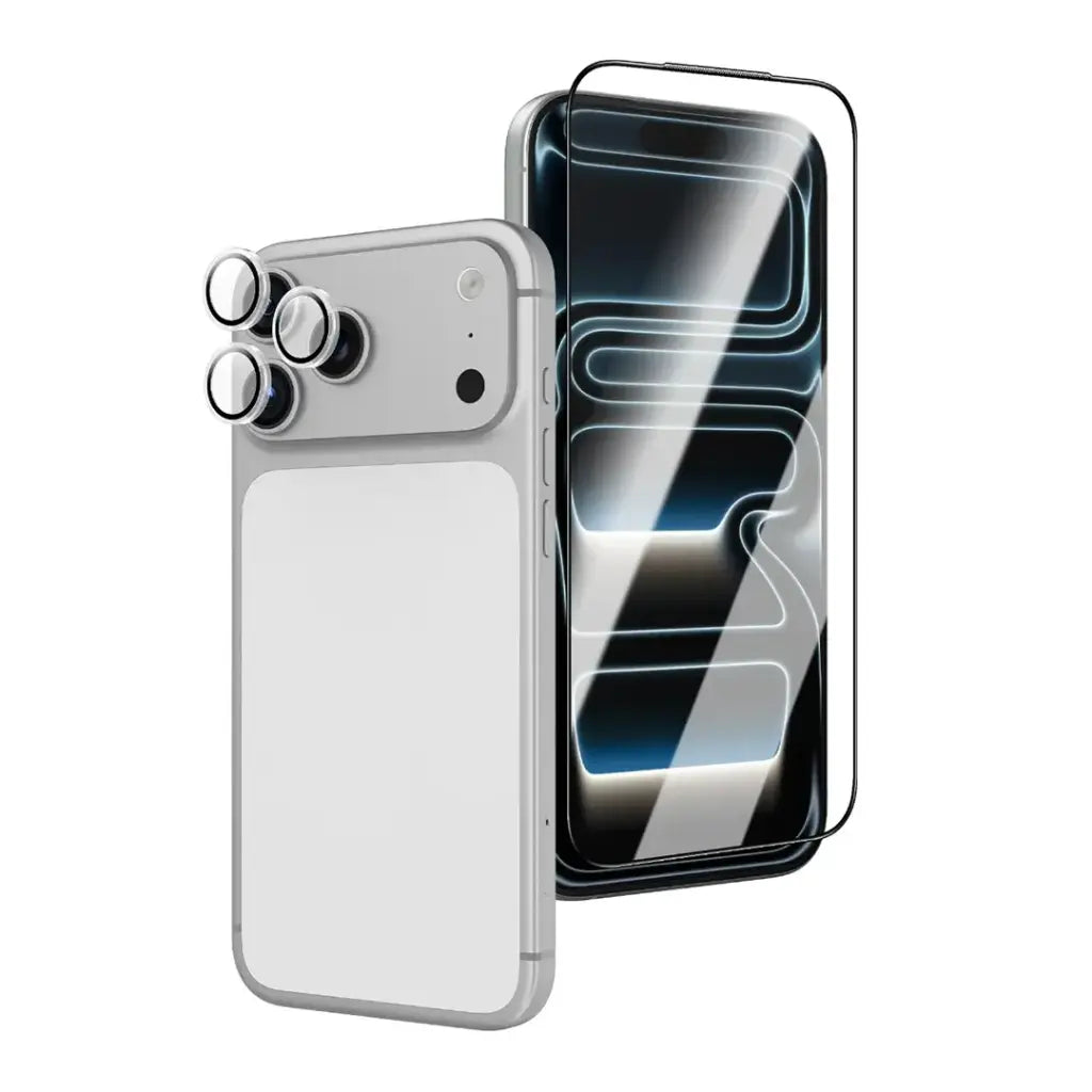 كومبو جرين لايون الشامل لآيفون 17 برو ماكس شاحن جان + كفر + حماية شاشة + عدسة كاميرا | Green Lion GaN Charger Screen Protector Clear Case Camera Lens Combo for iPhone 17 Pro Max