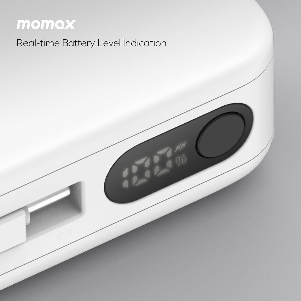 باور بانك موماكس +Power Vital بسعة 10,000 مللي امبير مع كيبل تايب سي و لايتتنغ مدمجين | Momax Power Vital+ 10000mAh Battery Pack with Built-in USB-C and Lightning Cables