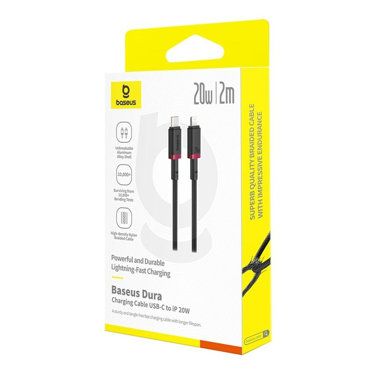 Baseus Dura Cable C→iP 20W 2m Red+Black | كابل بيسوس ديورا C→iP 20 واط 2 متر أحمر وأسود