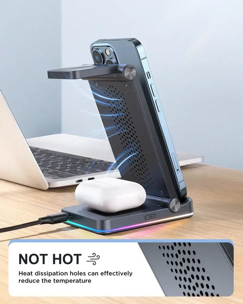 JOYROOM JR-WQN01 Îstasyona Şarjkirina Magnetîk a 3-di-1 de ji bo Telefon, Saet û Guhguhkan - Reş