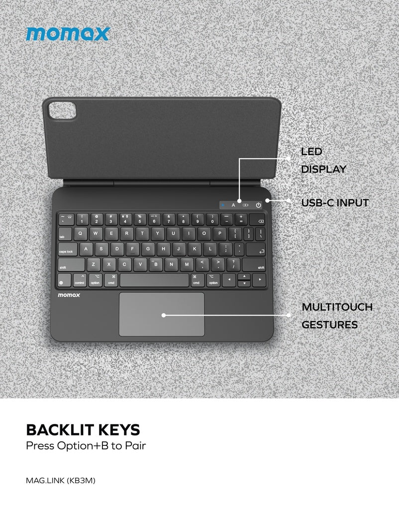 لوحة مفاتيح موماكس ماج لنك اللاسلكية المغناطيسية للاجهزة اللوحية والايباد | Momax MAG.LINK Wireless Magnetic Keyboard for Tablets & iPads