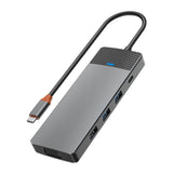 محول ويوو لينكر 9 في 1 بمنفذ تايب سي مع قارئ بطاقات SD/TF - رمادي | WiWU Linker 921 9 in 1 Type-C Hub Laptop Adapter with SD/TF Card Reader – Gray