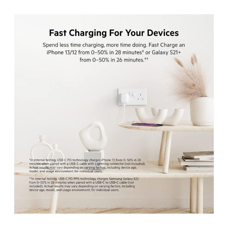 شاحن جداري بيلكن بقدرة شحن 20 واط مع كيبل تايب سي بطول 1 متر | Belkin BoostCharge USB-C Wall Charger 20W+ 1M USB-C Cable