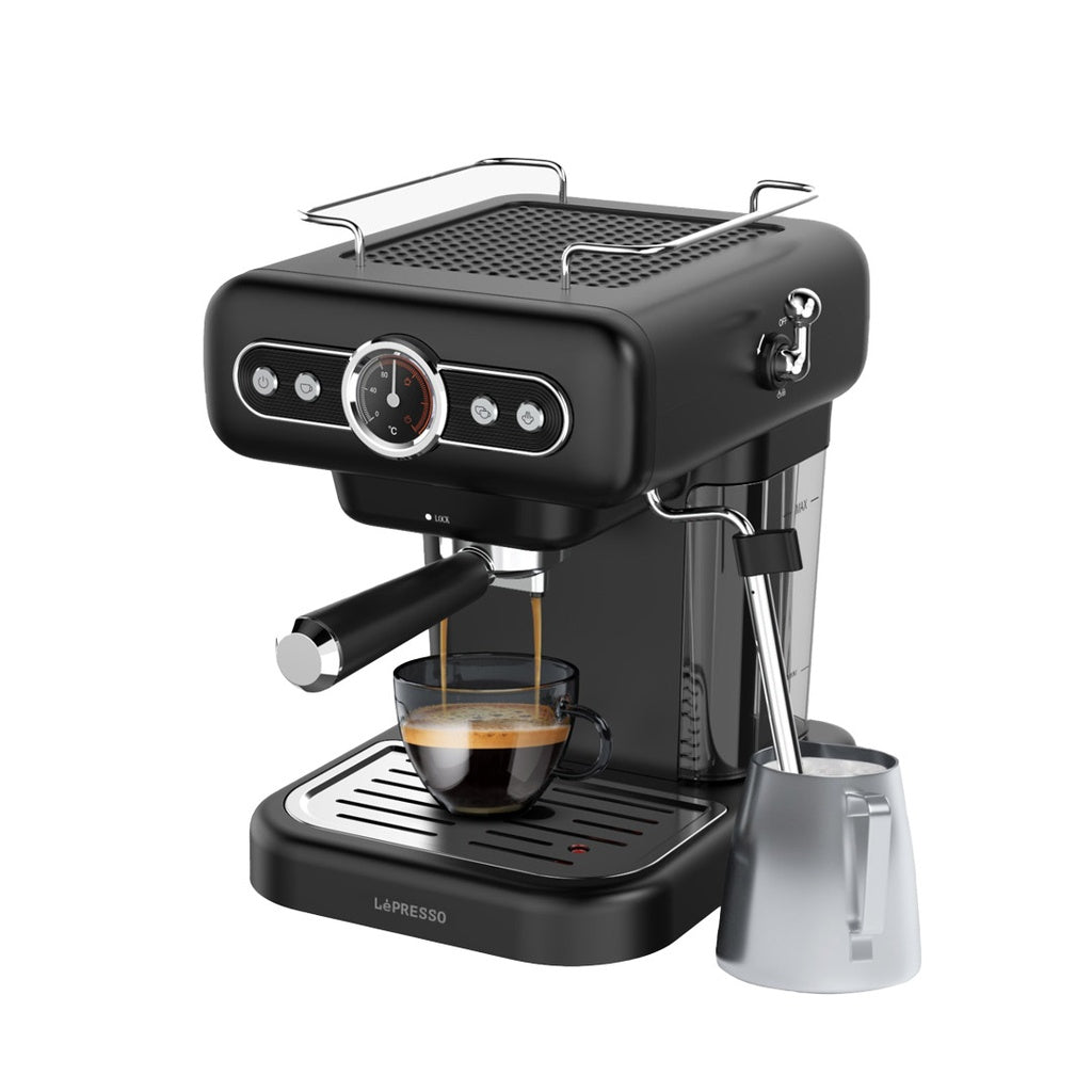 ماكينة قهوة ليبريسو ريترو اسبريسو مع مقياس الضغط ومبخر الحليب - اسود | LePresso Retro Espresso Boiler Machine with Gauge and Milk Steamer - Black