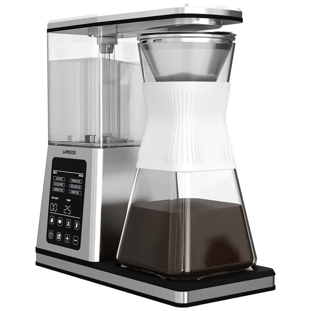 ماكينة ليبريسو كريستال بريو لتحضير القهوة والشاي بالتقطير مع تحكم رقمي ذكي - فضي | LePresso Crystal Brew Drip Coffee & Tea Maker with Smart Digital Control – Silver